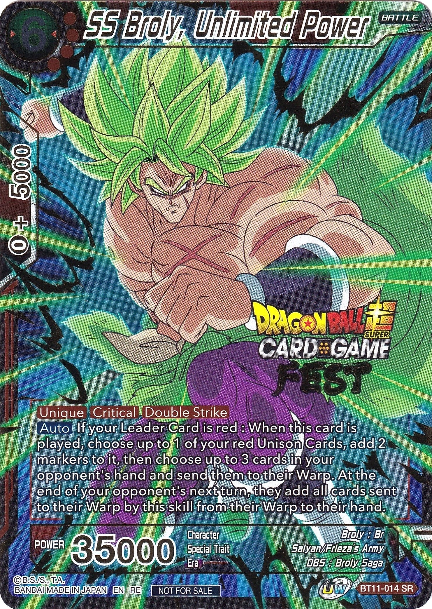 Image for SS Broly, Unlimited Power (Card Game Fest 2022) (Tournament Promotion Cards) (BT11-014) - Dragon Ball Super: Masters