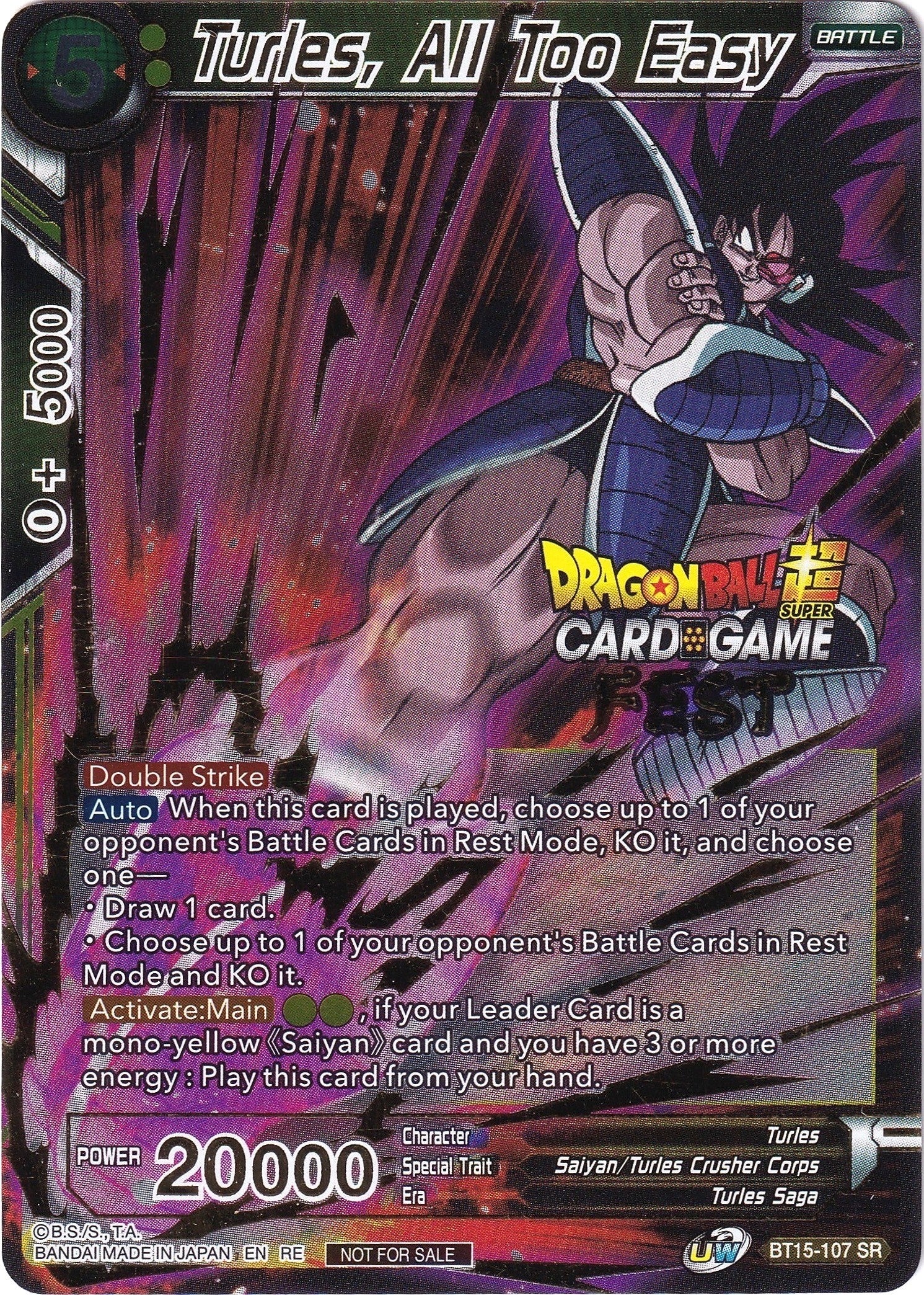 Image for Turles, All Too Easy (Card Game Fest 2022) (Tournament Promotion Cards) (BT15-107) - Dragon Ball Super: Masters