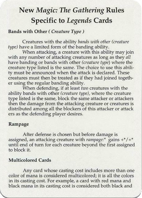 Image for Legends Rules Card (Legends) - Magic: The Gathering