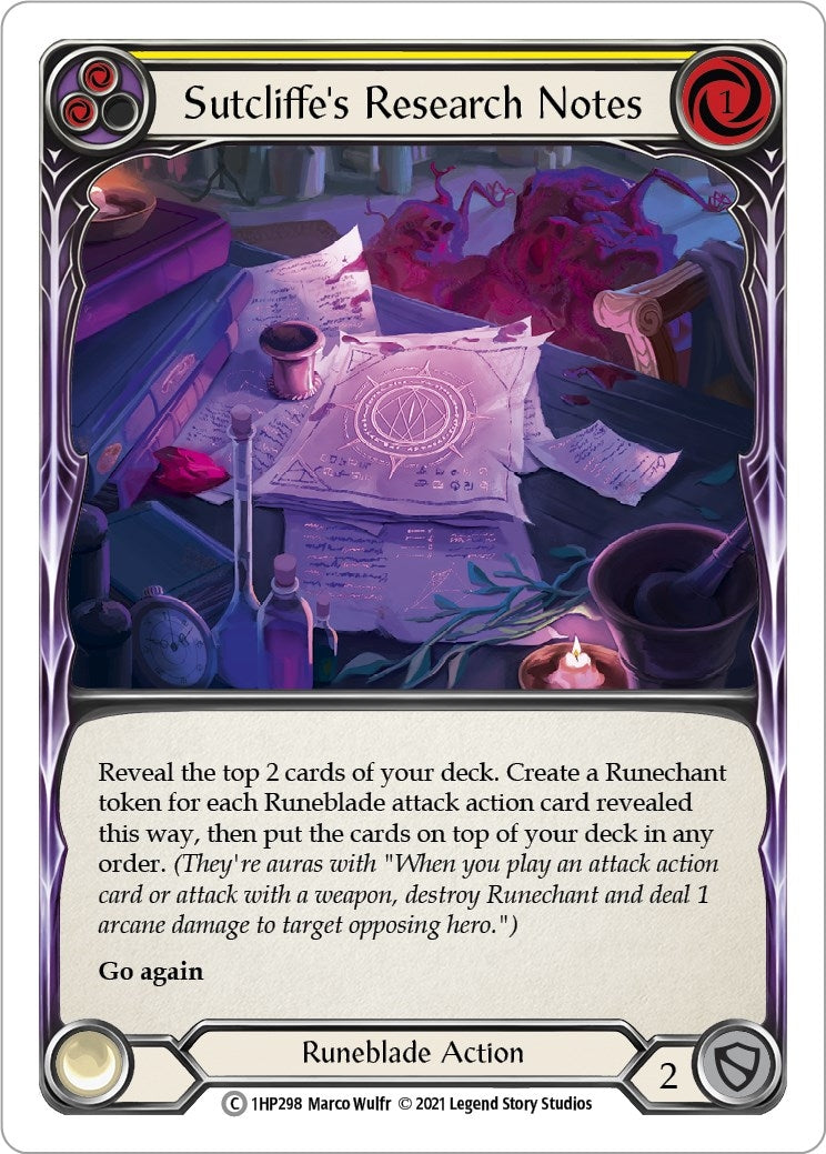 Image for Sutcliffe's Research Notes (Yellow) (History Pack Vol.1) (1HP298) - Flesh and Blood TCG