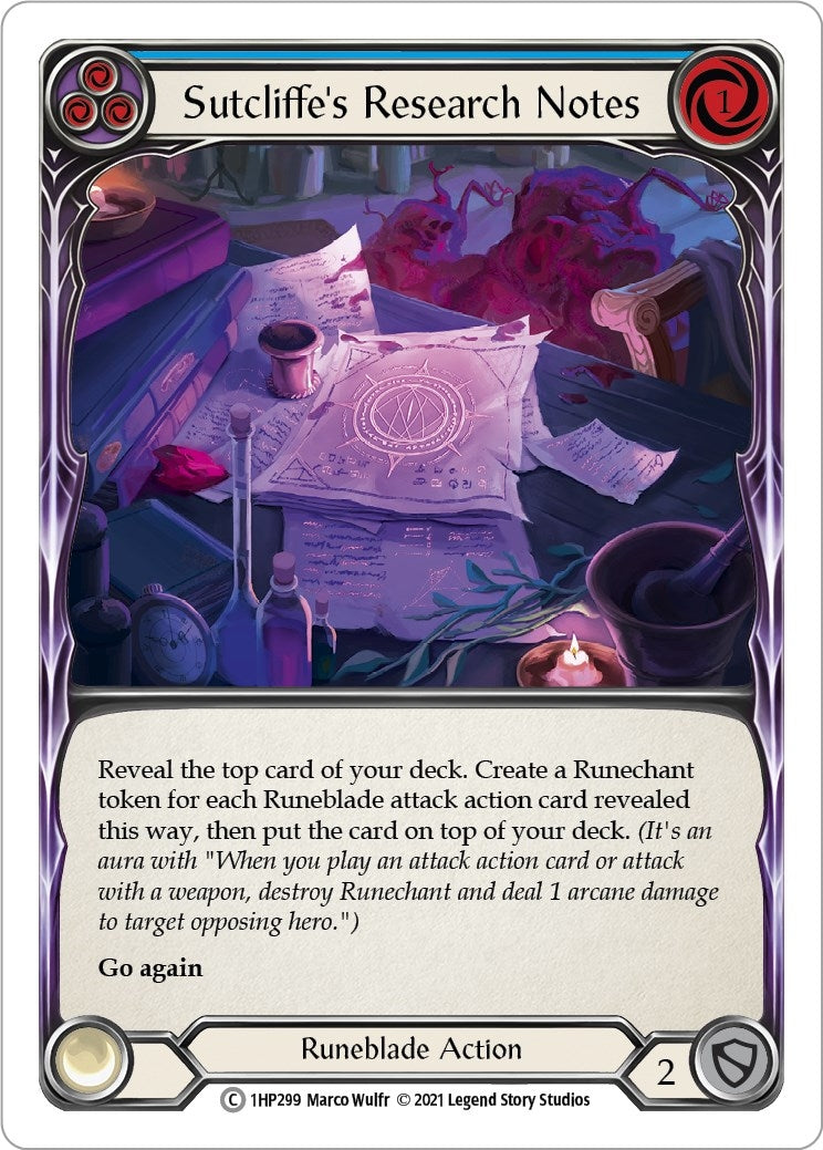 Image for Sutcliffe's Research Notes (Blue) (History Pack Vol.1) (1HP299) - Flesh and Blood TCG