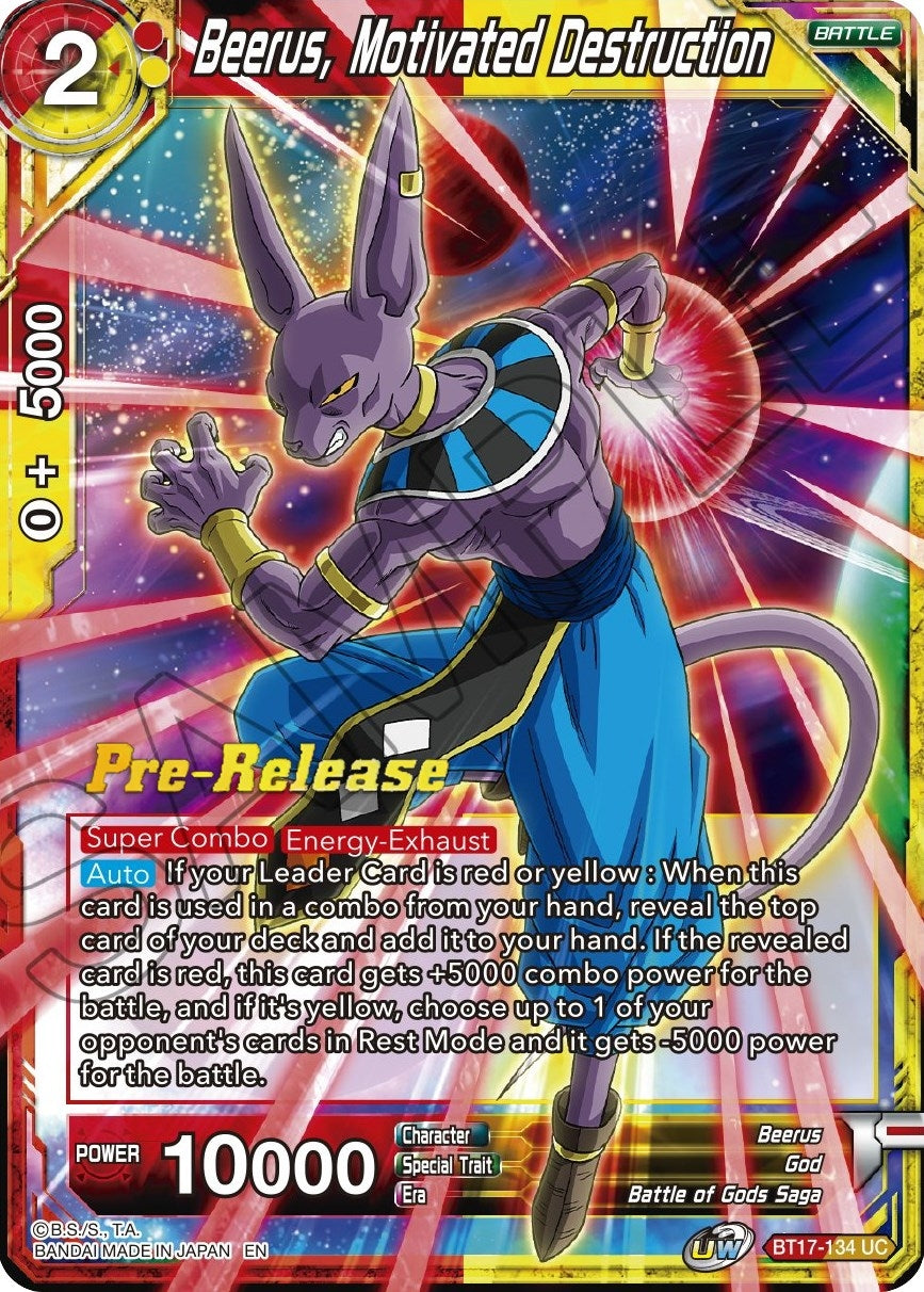 Image for Beerus, Motivated Destruction (Ultimate Squad Pre-Release Cards) (BT17-134) - Dragon Ball Super: Masters