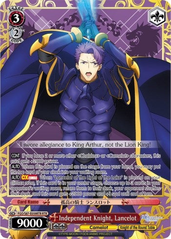 Image for Independent Knight, Lancelot (RTR) (Fate/Grand Order THE MOVIE Divine Realm of the Round Table: Camelot) (FGO/S87-E059RTR RTR) - Weiss Schwarz