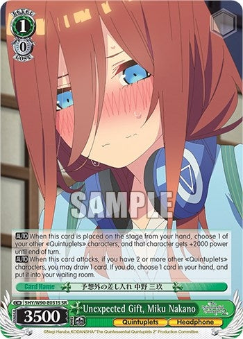 Image for Unexpected Gift, Miku Nakano (SR) (The Quintessential Quintuplets 2) (5HY/W90-E031S SR) - Weiss Schwarz