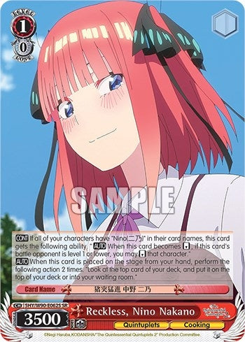 Image for Reckless, Nino Nakano (SR) (The Quintessential Quintuplets 2) (5HY/W90-E062S SR) - Weiss Schwarz