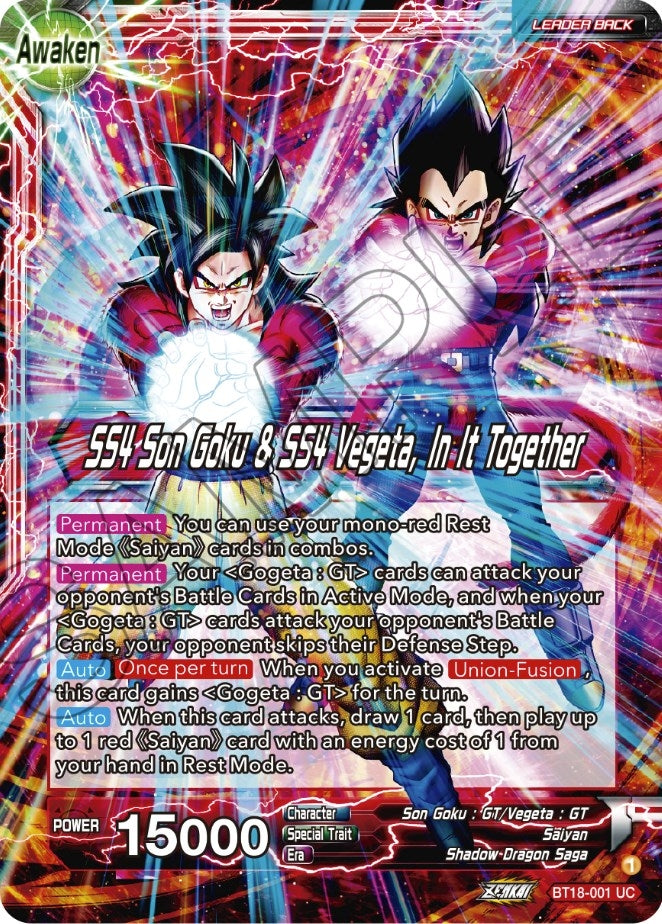 Image for Son Goku & Vegeta // SS4 Son Goku & SS4 Vegeta, In It Together (Dawn of the Z-Legends) (BT18-001) - Dragon Ball Super: Masters