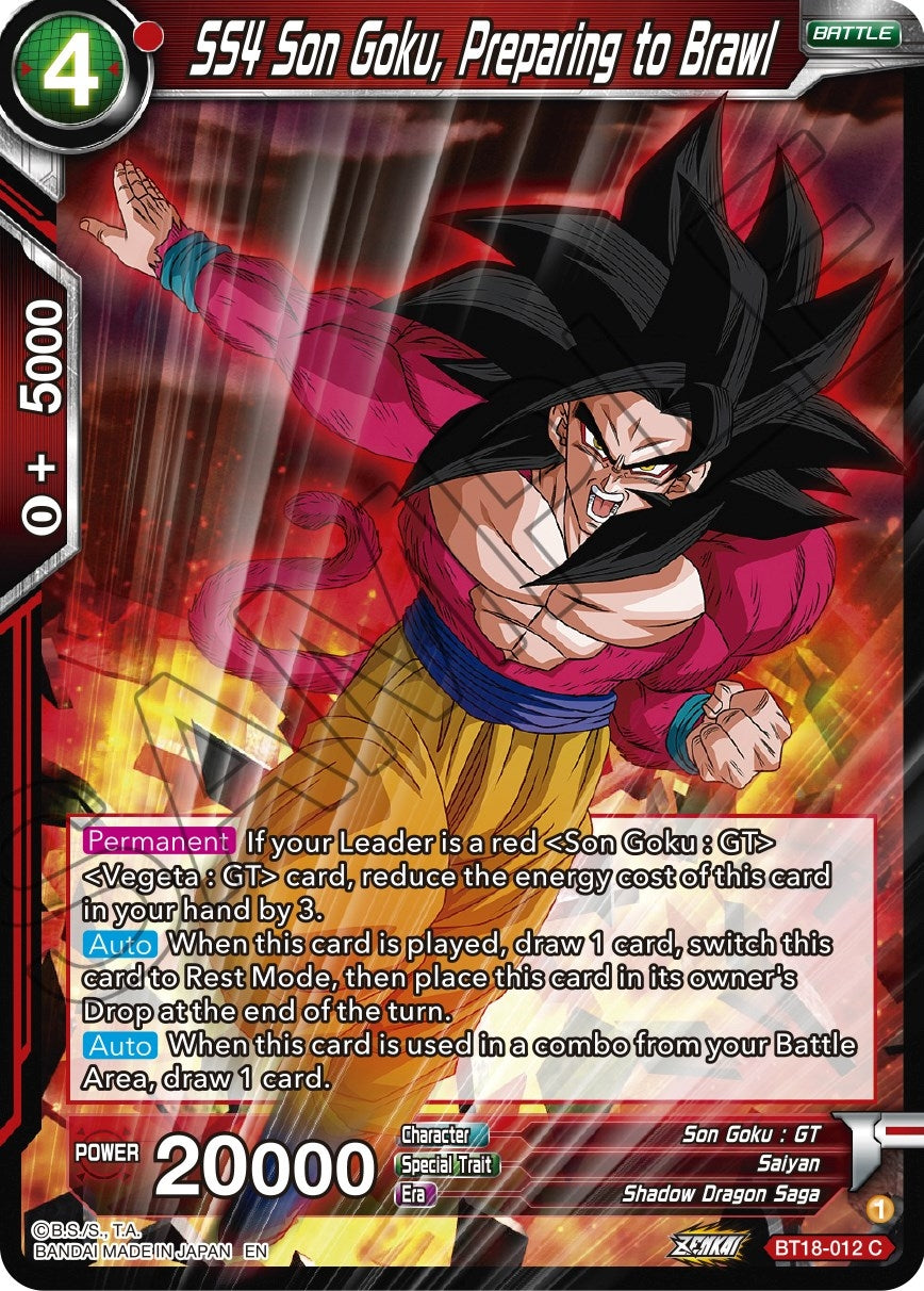 Image for SS4 Son Goku, Preparing to Brawl (Dawn of the Z-Legends) (BT18-012) - Dragon Ball Super: Masters