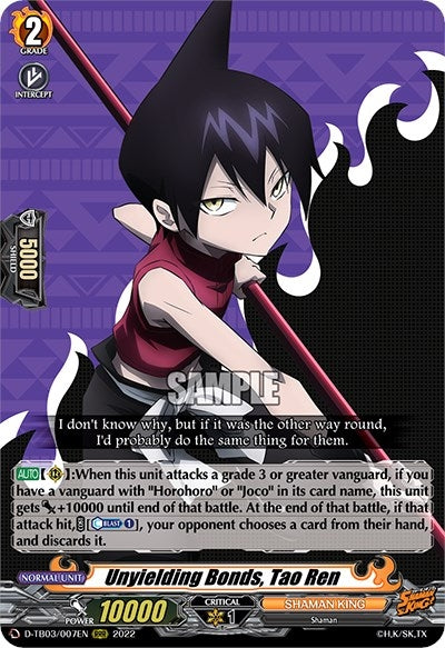 Image for Unyielding Bonds, Tao Ren (D-TB03: Shaman King) (D-TB03/007EN) - Cardfight Vanguard