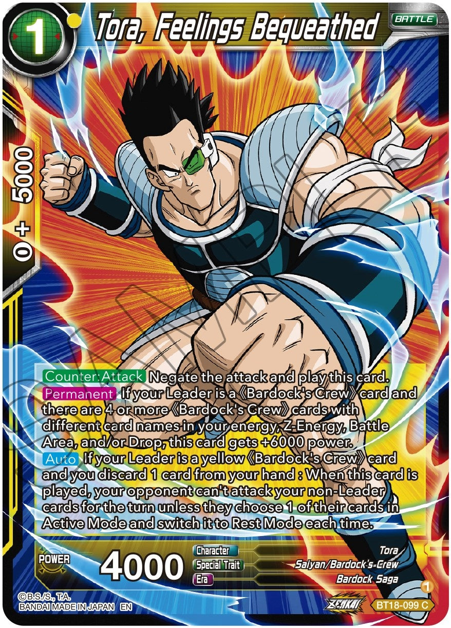 Image for Tora, Feelings Bequeathed (Dawn of the Z-Legends) (BT18-099) - Dragon Ball Super: Masters