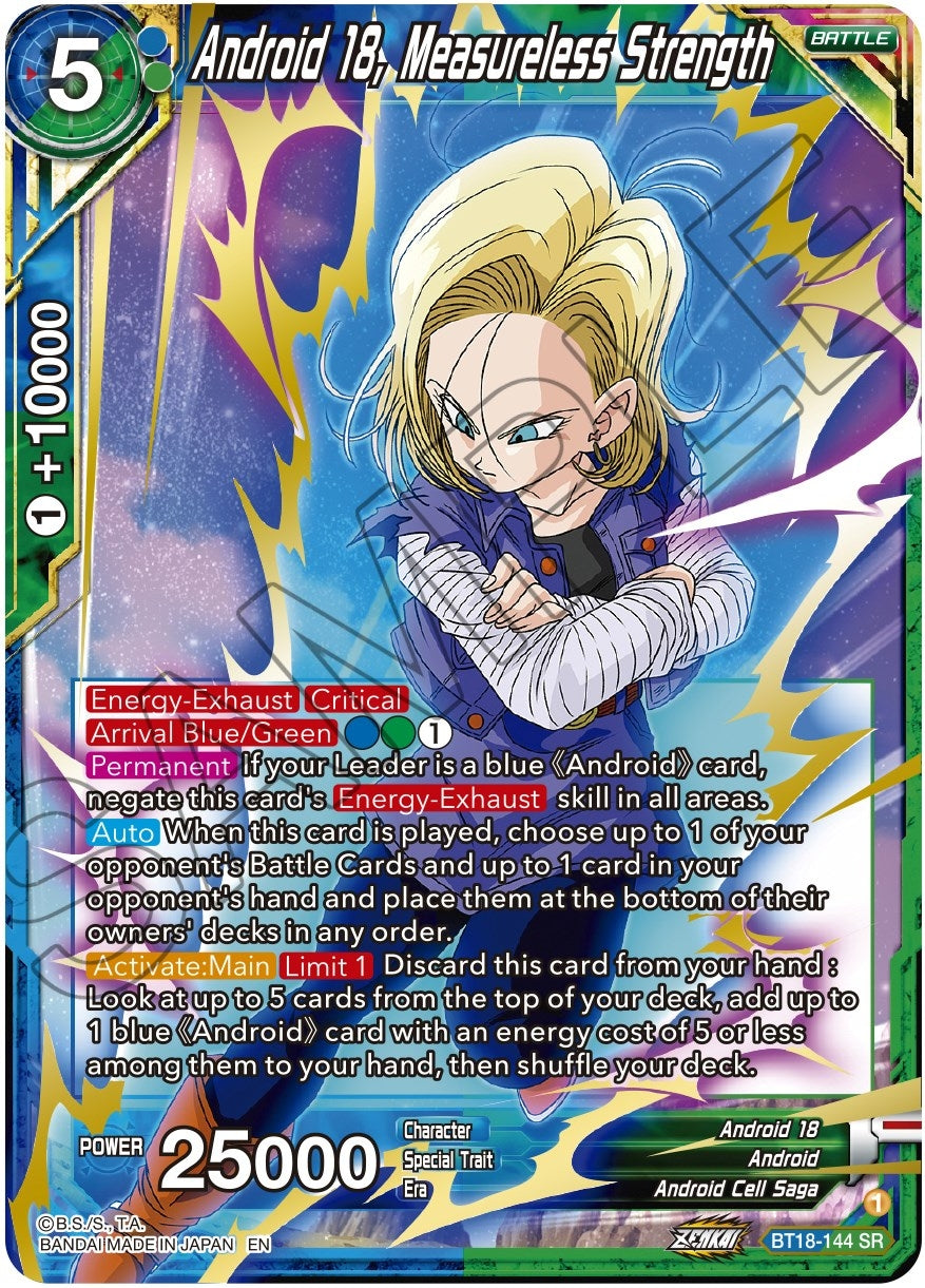Image for Android 18, Measureless Strength (Dawn of the Z-Legends) (BT18-144) - Dragon Ball Super: Masters