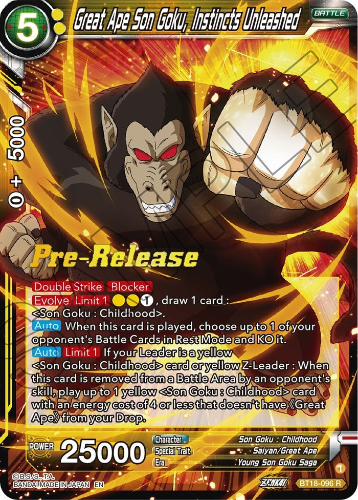 Image for Great Ape Son Goku, Instincts Unleashed (Dawn of the Z-Legends Pre-Release Cards) (BT18-096) - Dragon Ball Super: Masters