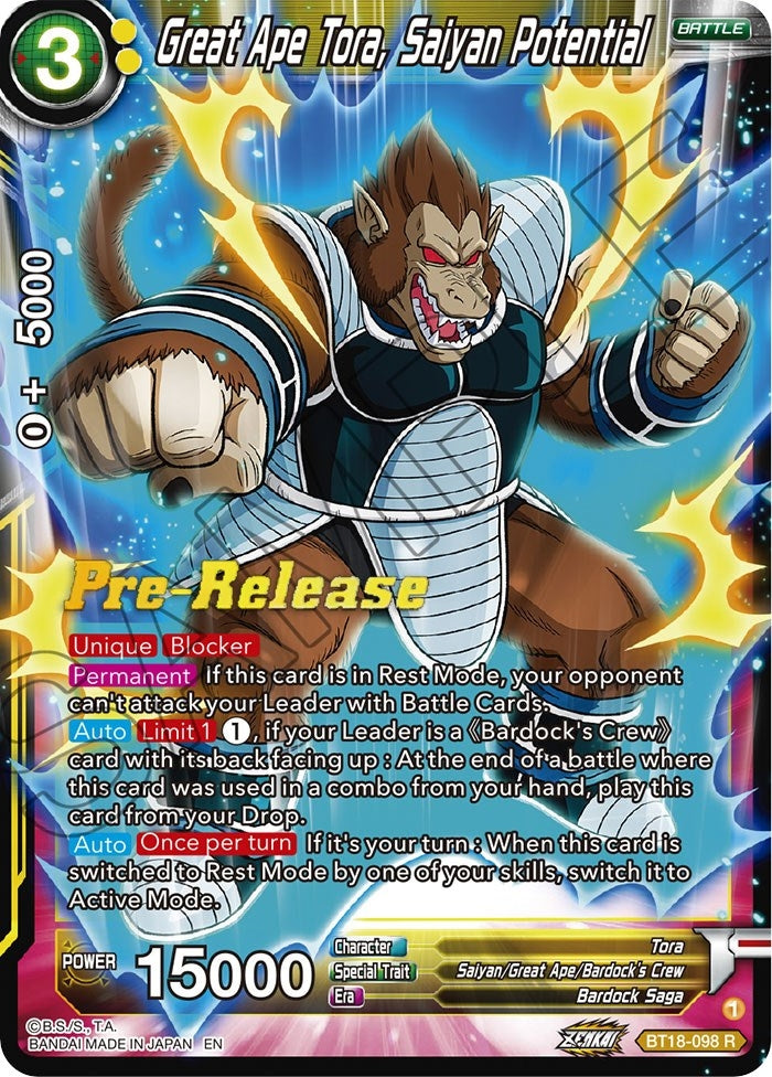 Image for Great Ape Tora, Saiyan Potential (Dawn of the Z-Legends Pre-Release Cards) (BT18-098) - Dragon Ball Super: Masters