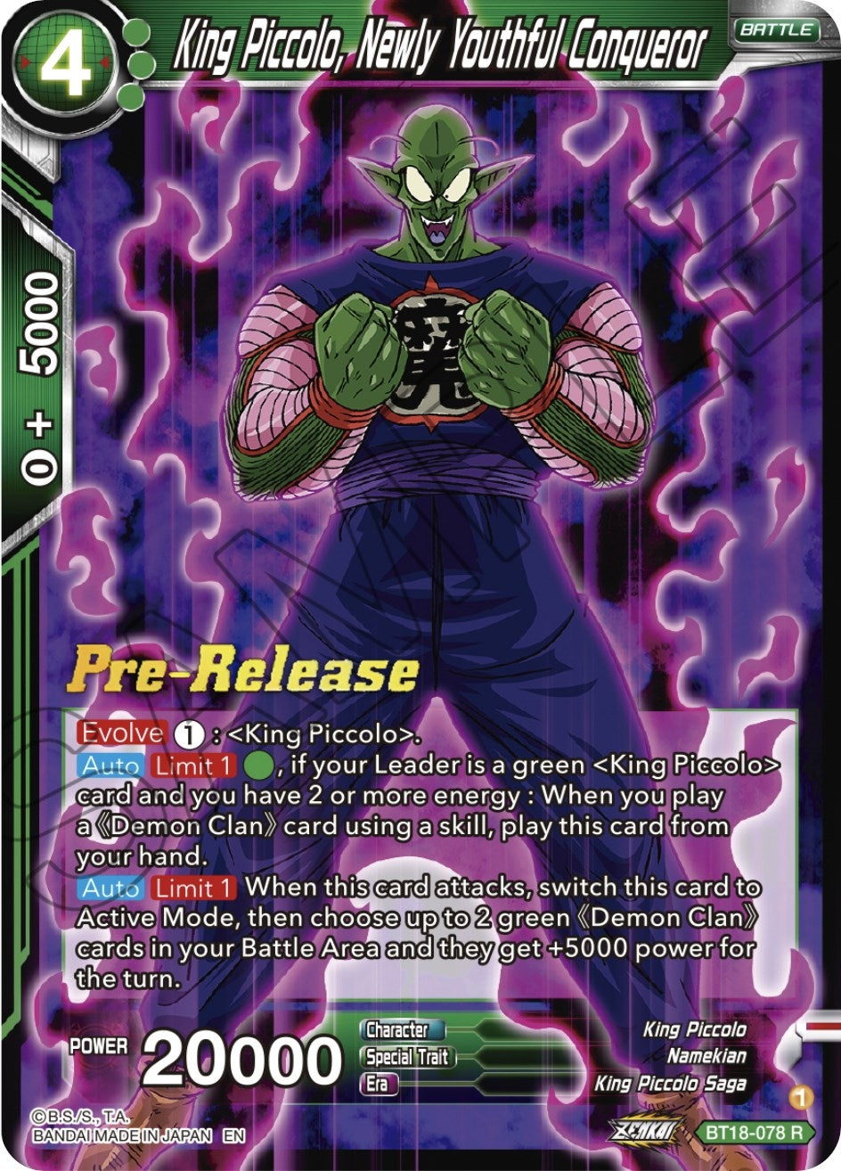 Image for King Piccolo, Newly Youthful Conqueror (Dawn of the Z-Legends Pre-Release Cards) (BT18-078) - Dragon Ball Super: Masters