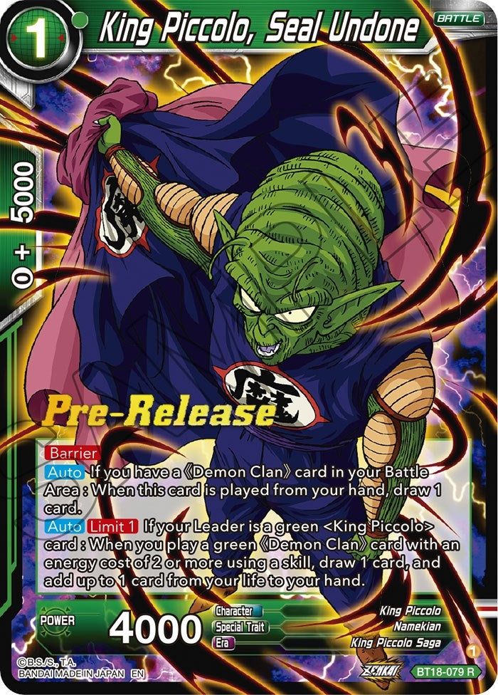 Image for King Piccolo, Seal Undone (Dawn of the Z-Legends Pre-Release Cards) (BT18-079) - Dragon Ball Super: Masters
