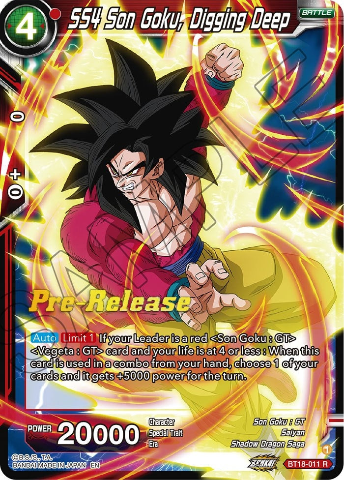 Image for SS4 Son Goku, Digging Deep (Dawn of the Z-Legends Pre-Release Cards) (BT18-011) - Dragon Ball Super: Masters