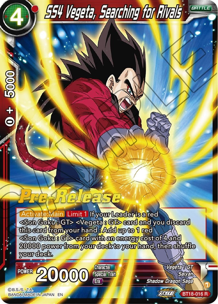 Image for SS4 Vegeta, Searching for Rivals (Dawn of the Z-Legends Pre-Release Cards) (BT18-016) - Dragon Ball Super: Masters