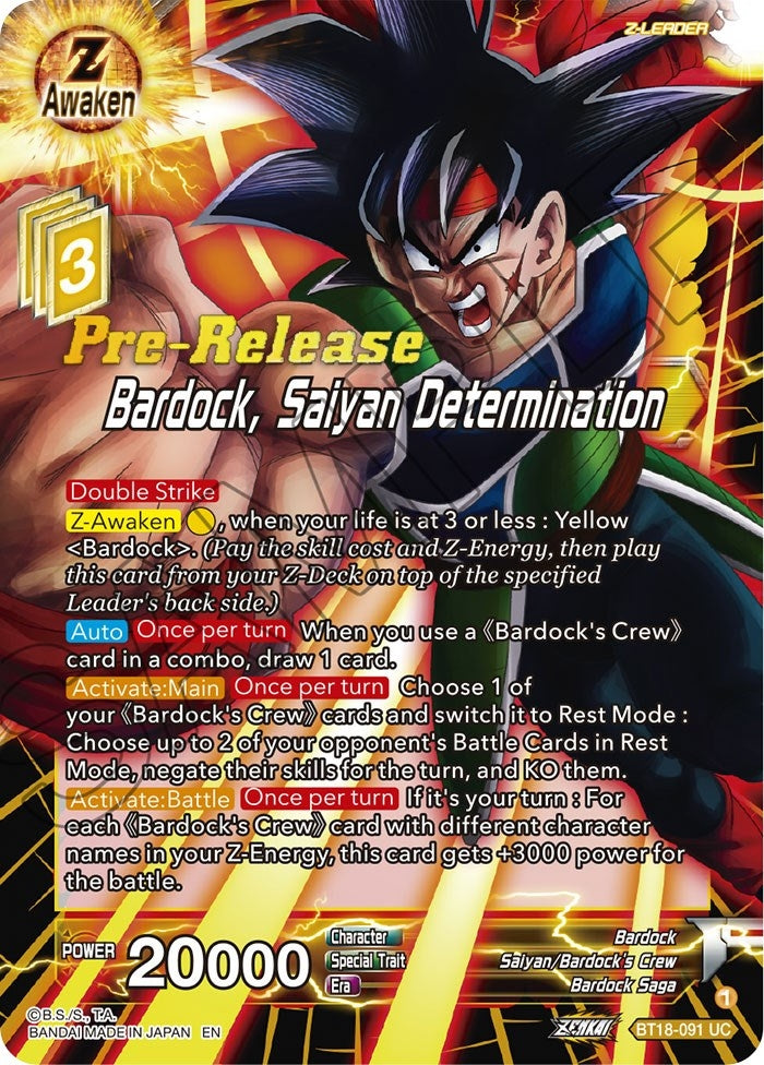 Image for Bardock, Saiyan Determination (Dawn of the Z-Legends Pre-Release Cards) (BT18-091) - Dragon Ball Super: Masters