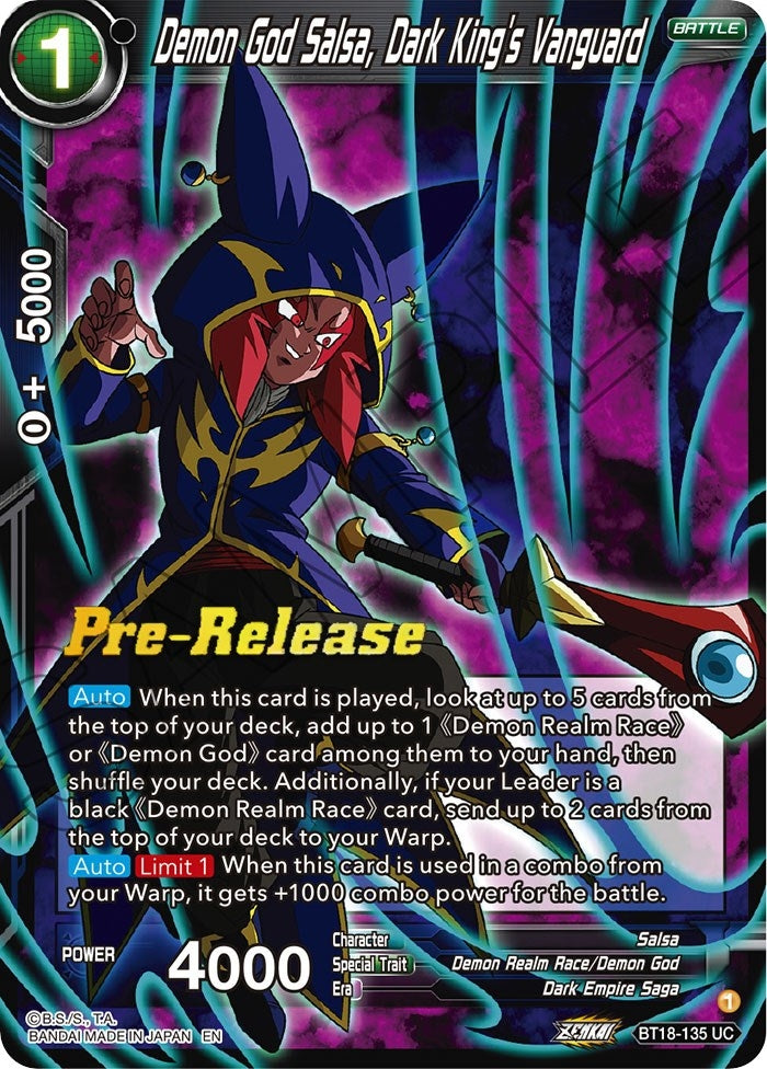 Image for Demon God Salsa, Dark King's Vanguard (Dawn of the Z-Legends Pre-Release Cards) (BT18-135) - Dragon Ball Super: Masters