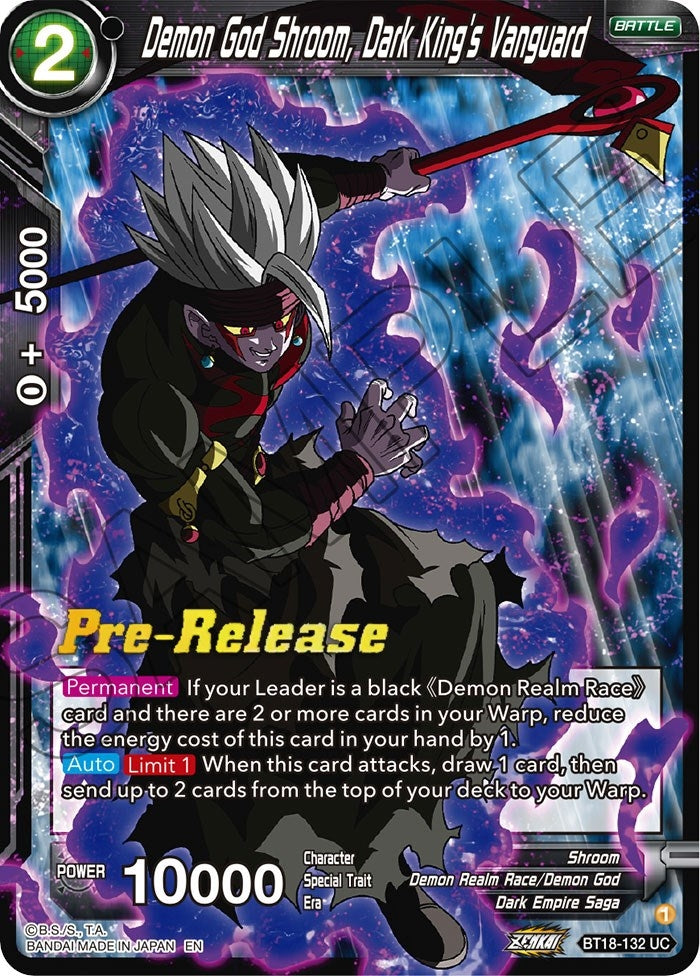 Image for Demon God Shroom, Dark King's Vanguard (Dawn of the Z-Legends Pre-Release Cards) (BT18-132) - Dragon Ball Super: Masters