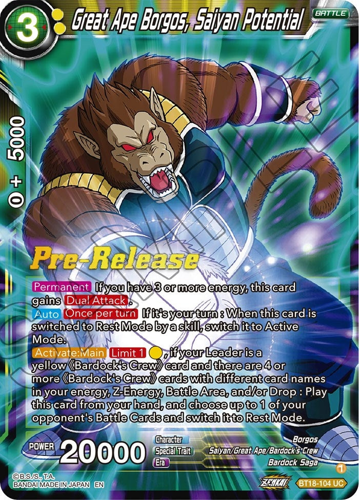 Image for Great Ape Borgos, Saiyan Potential (Dawn of the Z-Legends Pre-Release Cards) (BT18-104) - Dragon Ball Super: Masters