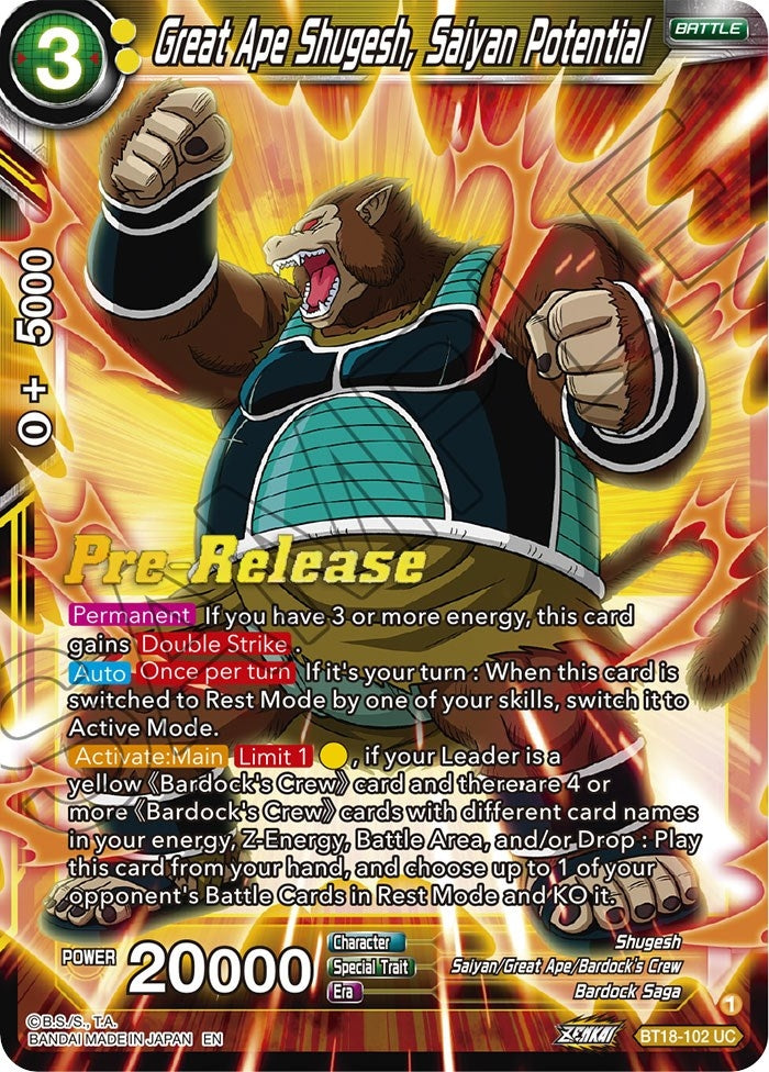 Image for Great Ape Shugesh, Saiyan Potential (Dawn of the Z-Legends Pre-Release Cards) (BT18-102) - Dragon Ball Super: Masters