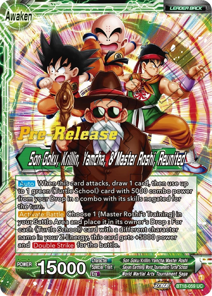 Image for Master Roshi // Son Goku, Krillin, Yamcha, & Master Roshi, Reunited (Dawn of the Z-Legends Pre-Release Cards) (BT18-059) - Dragon Ball Super: Masters