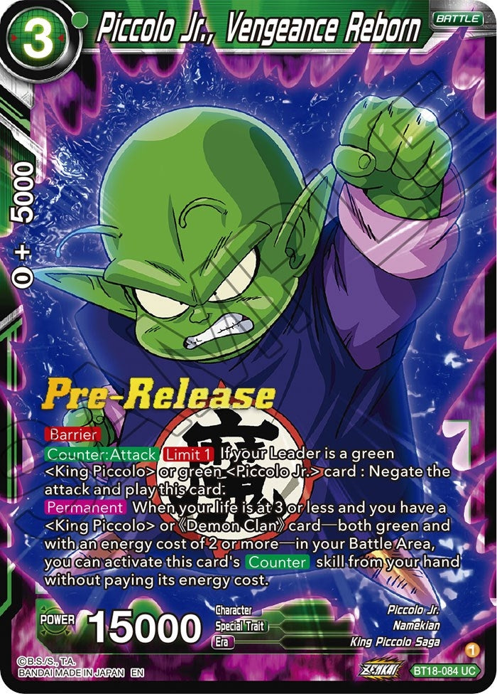 Image for Piccolo Jr., Vengeance Reborn (Dawn of the Z-Legends Pre-Release Cards) (BT18-084) - Dragon Ball Super: Masters