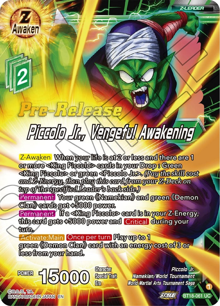 Image for Piccolo Jr., Vengeful Awakening (Dawn of the Z-Legends Pre-Release Cards) (BT18-061) - Dragon Ball Super: Masters