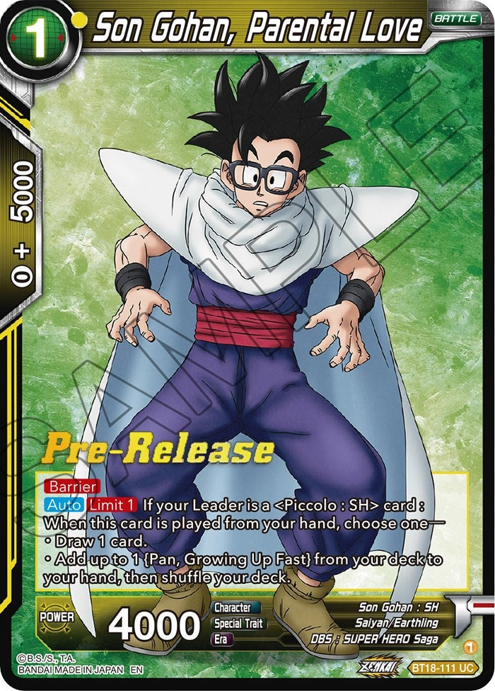 Image for Son Gohan, Parental Love (Dawn of the Z-Legends Pre-Release Cards) (BT18-111) - Dragon Ball Super: Masters