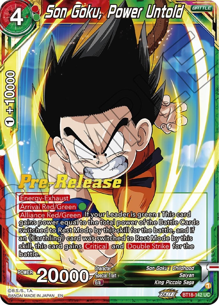 Image for Son Goku, Power Untold (Dawn of the Z-Legends Pre-Release Cards) (BT18-142) - Dragon Ball Super: Masters