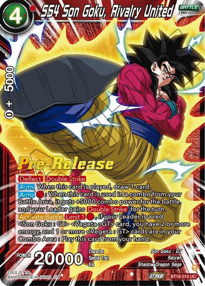 Image for SS4 Son Goku, Rivalry United (Dawn of the Z-Legends Pre-Release Cards) (BT18-010) - Dragon Ball Super: Masters