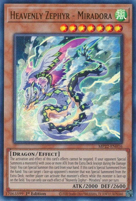 Image for Heavenly Zephyr - Miradora (2022 Tin of the Pharaoh's Gods) (MP22-EN016) - YuGiOh