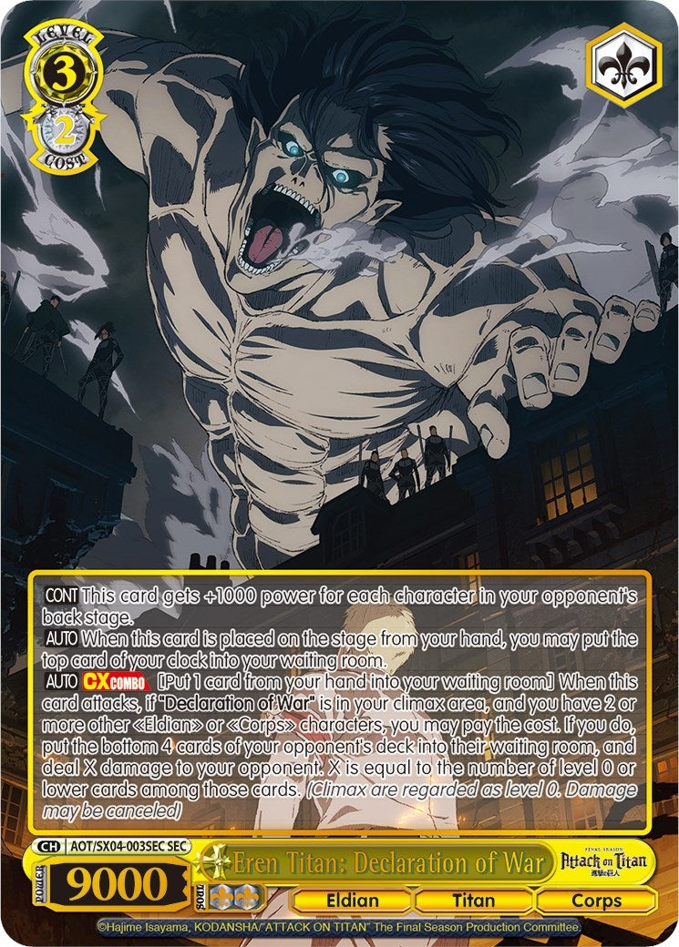 Image for Eren Titan: Declaration of War (SEC) (Attack On Titan: Final Season) (AOT/SX04-003SEC SEC) - Weiss Schwarz