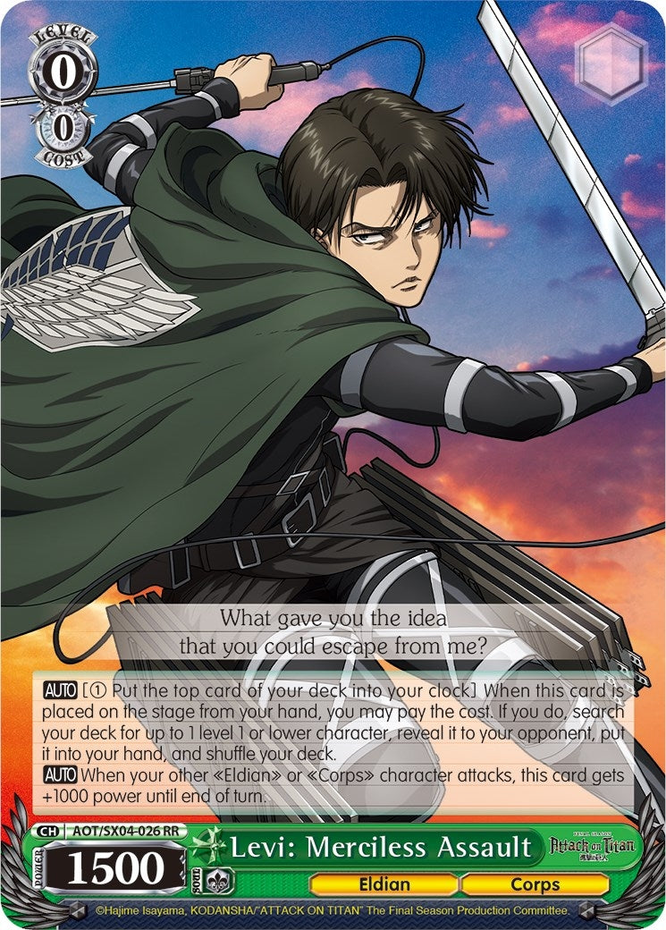 Image for Levi: Merciless Assault (Attack On Titan: Final Season) (AOT/SX04-026 RR) - Weiss Schwarz