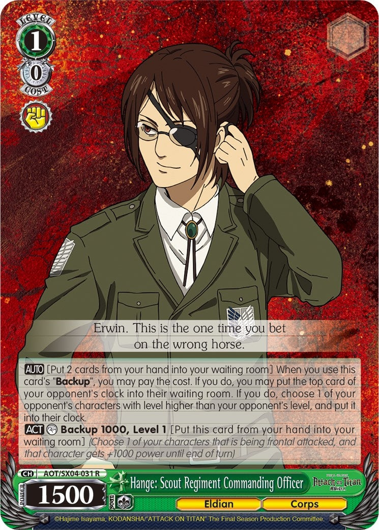 Image for Hange: Scout Regiment Commanding Officer (Attack On Titan: Final Season) (AOT/SX04-031 R) - Weiss Schwarz