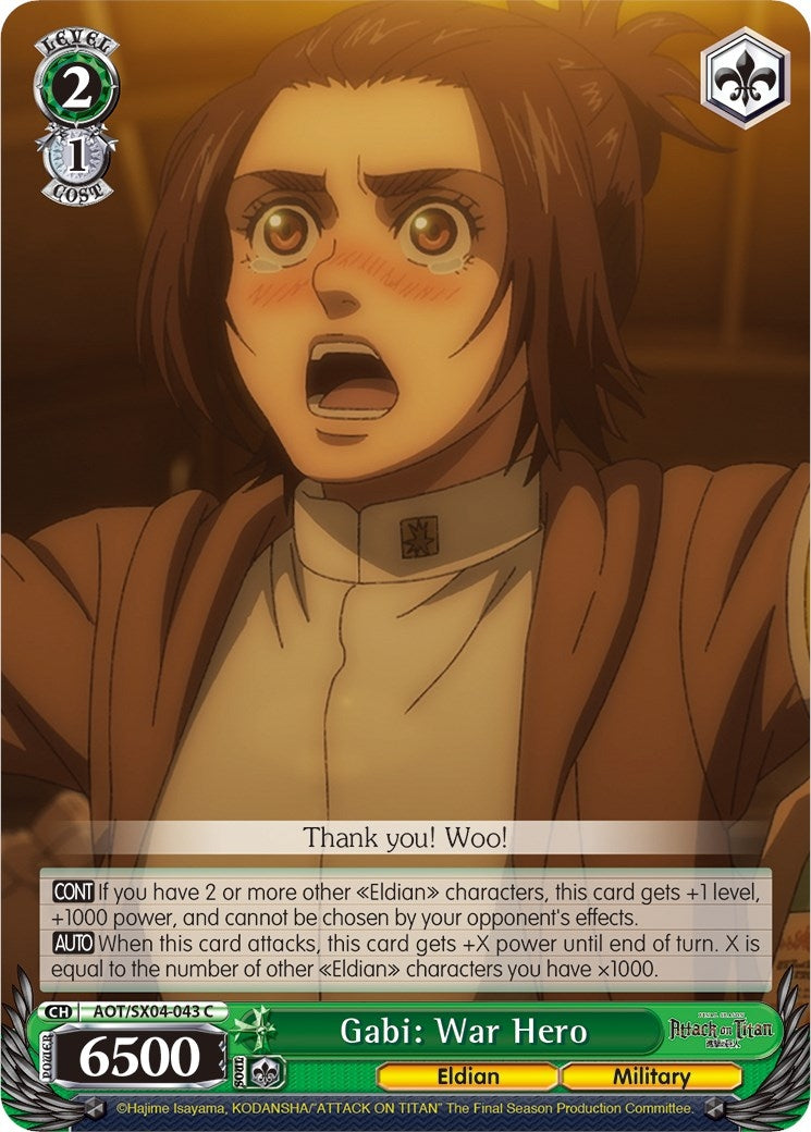 Image for Gabi: War Hero (Attack On Titan: Final Season) (AOT/SX04-043 C) - Weiss Schwarz