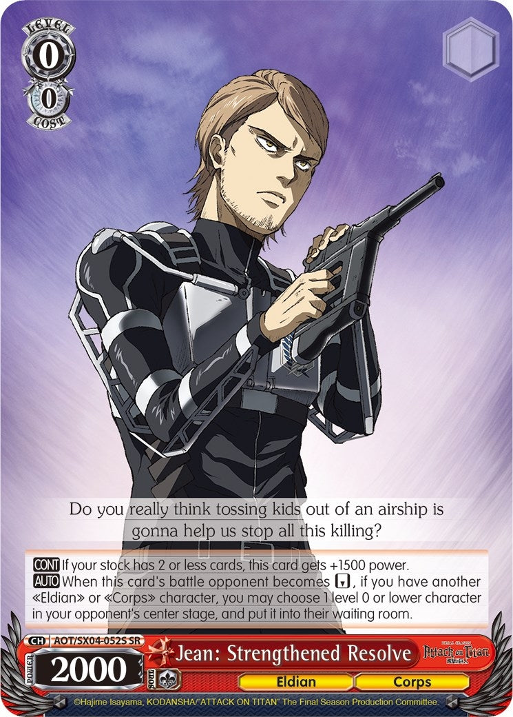 Image for Jean: Strengthened Resolve (SR) (Attack On Titan: Final Season) (AOT/SX04-052S SR) - Weiss Schwarz