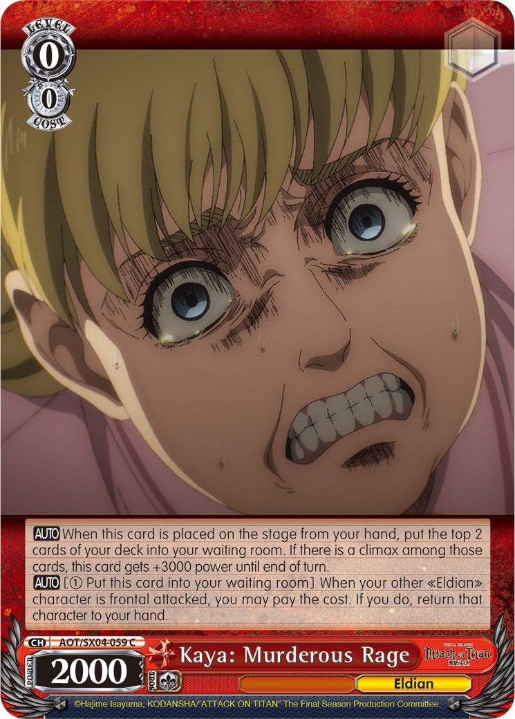 Image for Kaya: Murderous Rage (Attack On Titan: Final Season) (AOT/SX04-059 C) - Weiss Schwarz