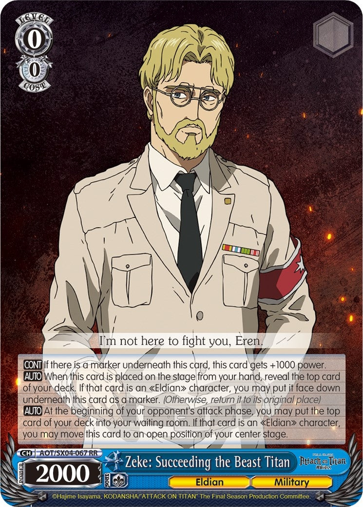 Image for Zeke: Succeeding the Beast Titan (Attack On Titan: Final Season) (AOT/SX04-067 RR) - Weiss Schwarz