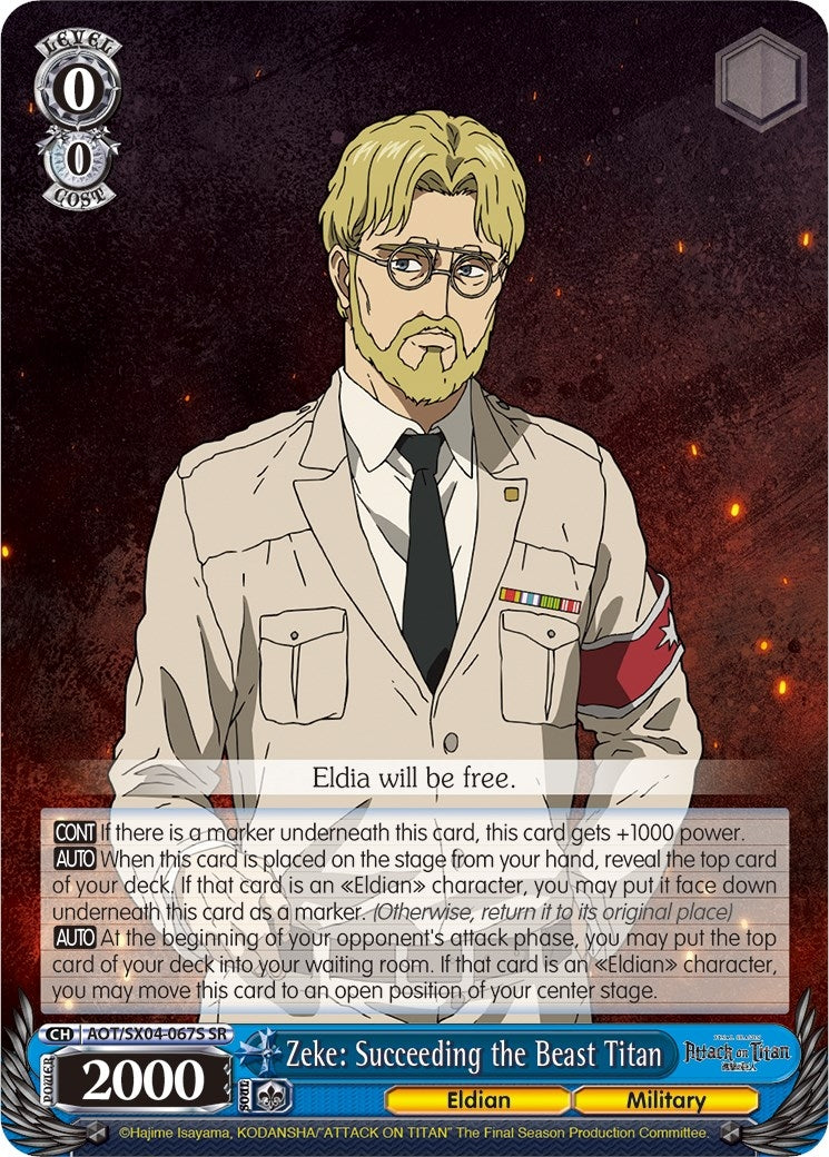 Image for Zeke: Succeeding the Beast Titan (SR) (Attack On Titan: Final Season) (AOT/SX04-067S SR) - Weiss Schwarz