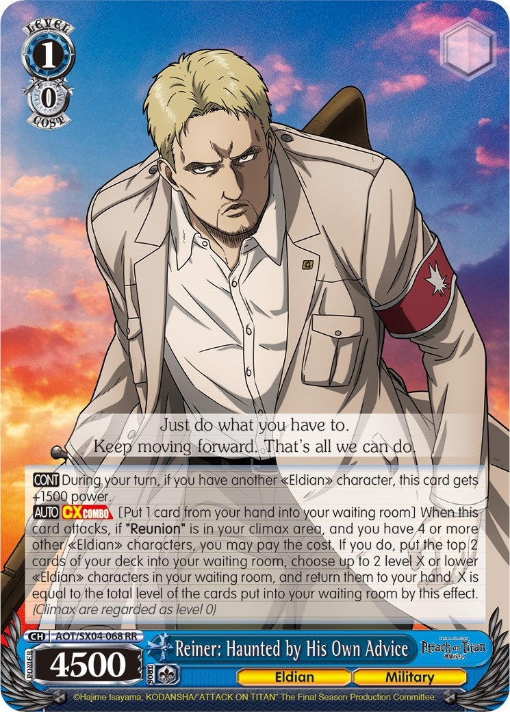 Image for Reiner: Haunted by His Own Advice (Attack On Titan: Final Season) (AOT/SX04-068 RR) - Weiss Schwarz