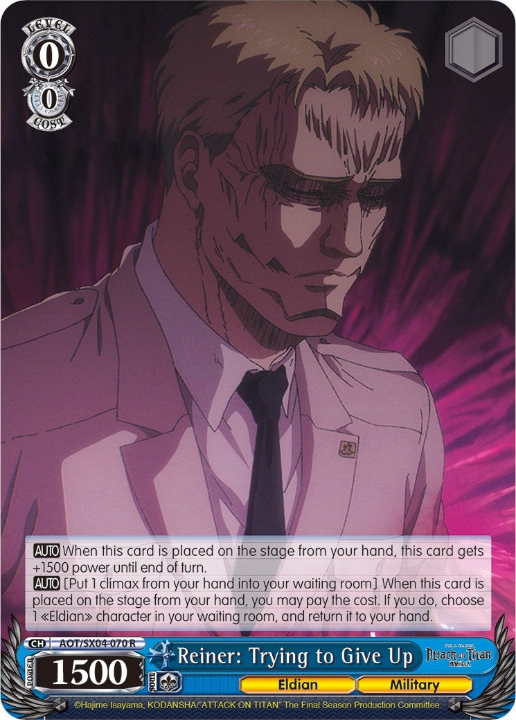 Image for Reiner: Trying to Give Up (Attack On Titan: Final Season) (AOT/SX04-070 R) - Weiss Schwarz
