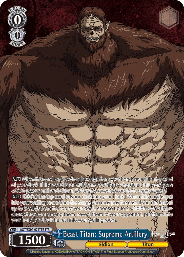 Image for Beast Titan: Supreme Artillery (TTR) (Attack On Titan: Final Season) (AOT/SX04-071TTR TTR) - Weiss Schwarz