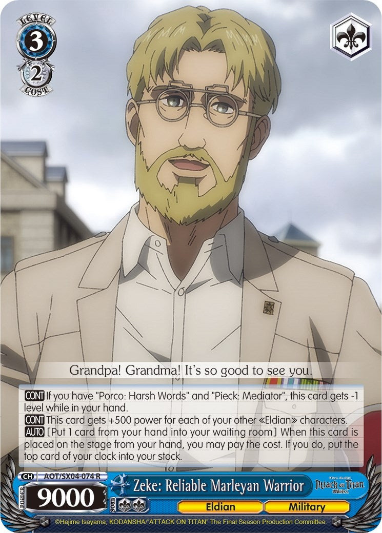 Image for Zeke: Reliable Marleyan Warrior (Attack On Titan: Final Season) (AOT/SX04-074 R) - Weiss Schwarz