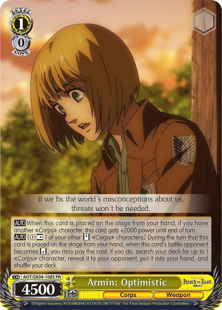 Image for Armin: Optimistic (Foil) (Attack On Titan: Final Season) (AOT/SX04-108S PR) - Weiss Schwarz