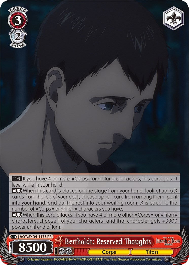 Image for Bertholdt: Reserved Thoughts (Foil) (Attack On Titan: Final Season) (AOT/SX04-117S PR) - Weiss Schwarz