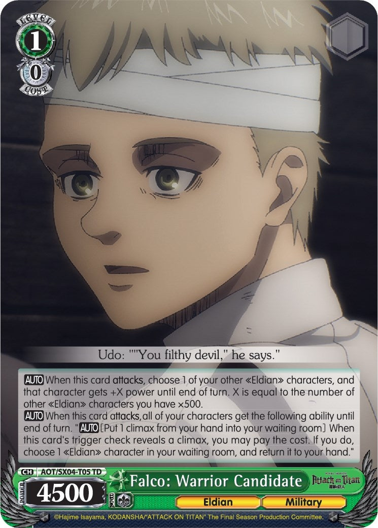 Image for Falco: Warrior Candidate (Attack On Titan: Final Season) (AOT/SX04-T05 TD) - Weiss Schwarz