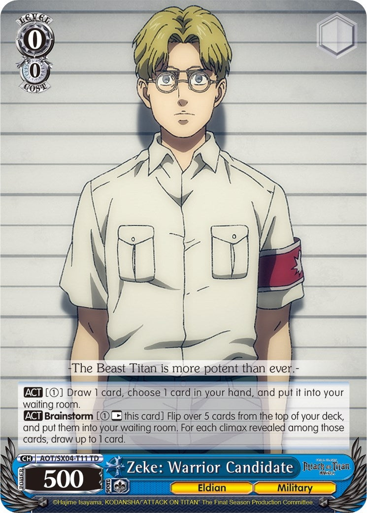 Image for Zeke: Warrior Candidate (Attack On Titan: Final Season) (AOT/SX04-T11 TD) - Weiss Schwarz