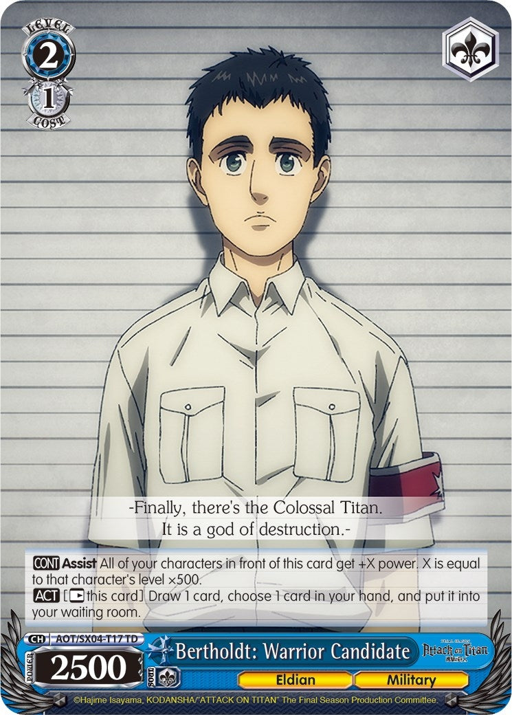 Image for Bertholdt: Warrior Candidate (Attack On Titan: Final Season) (AOT/SX04-T17 TD) - Weiss Schwarz