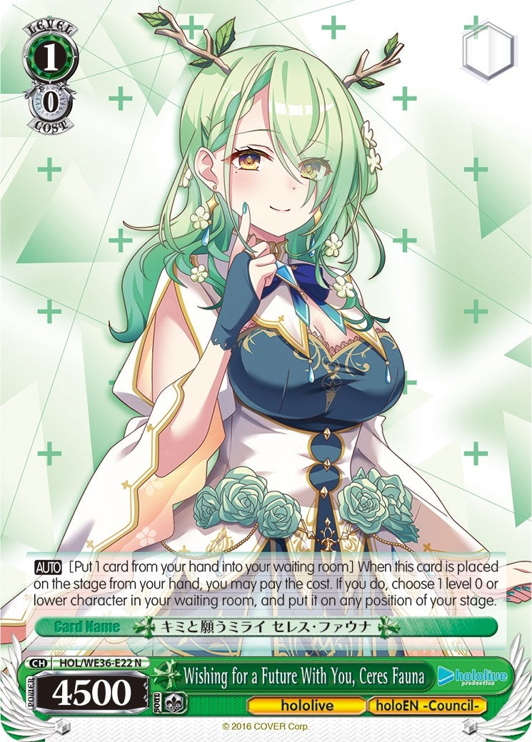 Image for Wishing for a Future With You, Ceres Fauna (hololive production Premium Booster) (HOL/WE36-E22 N) - Weiss Schwarz